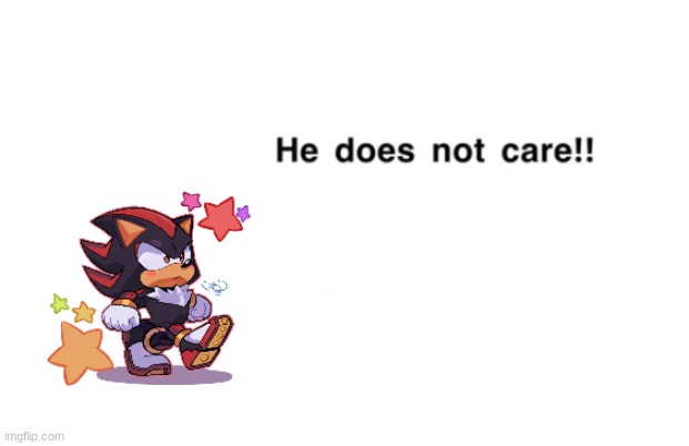 shadow he does not care | image tagged in shadow he does not care,shadow,shadow the hedgehog | made w/ Imgflip meme maker