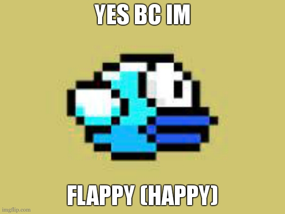 flappy bird fail? | YES BC IM FLAPPY (HAPPY) | image tagged in flappy bird fail | made w/ Imgflip meme maker