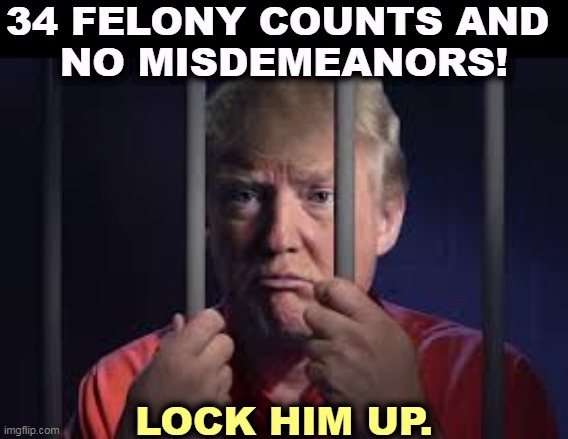 Eventually your string runs out. | 34 FELONY COUNTS AND 
NO MISDEMEANORS! LOCK HIM UP. | image tagged in trump jail,crime,felony | made w/ Imgflip meme maker