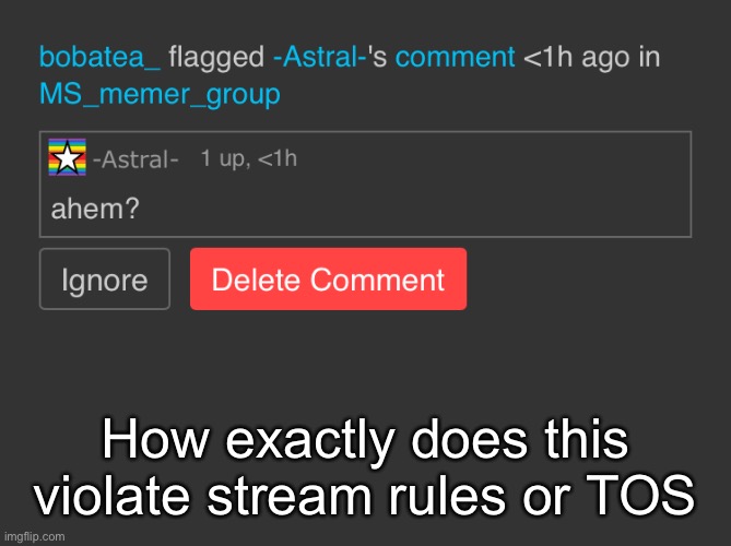 How exactly does this violate stream rules or TOS | made w/ Imgflip meme maker