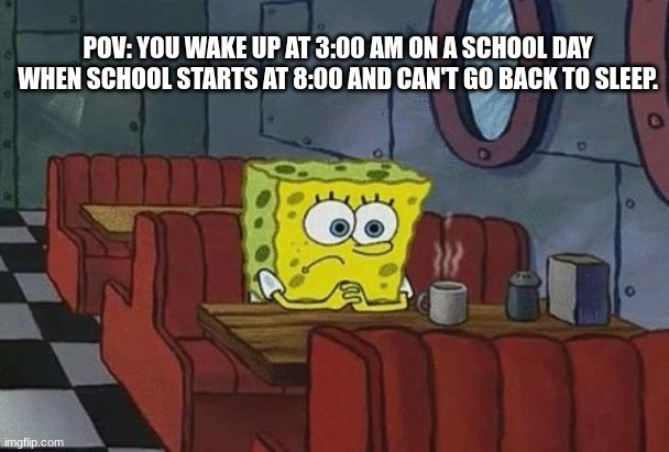 POV: YOU WAKE UP AT 3:00 AM ON A SCHOOL DAY WHEN SCHOOL STARTS AT 8:00 AND CAN'T GO BACK TO SLEEP. | image tagged in funny | made w/ Imgflip meme maker