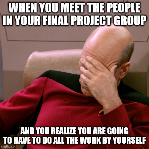 group projects are the worst | WHEN YOU MEET THE PEOPLE IN YOUR FINAL PROJECT GROUP; AND YOU REALIZE YOU ARE GOING TO HAVE TO DO ALL THE WORK BY YOURSELF | image tagged in group project,college,school | made w/ Imgflip meme maker
