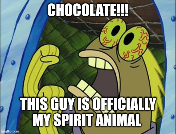Sponge Bob Chocolate Fish | CHOCOLATE!!! THIS GUY IS OFFICIALLY MY SPIRIT ANIMAL | image tagged in sponge bob chocolate fish | made w/ Imgflip meme maker