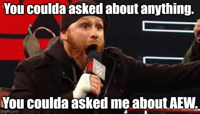 You coulda asked me about anything | You coulda asked about anything. You coulda asked me about AEW. | image tagged in aew,sami zane,pro wrestling,but why tho | made w/ Imgflip meme maker