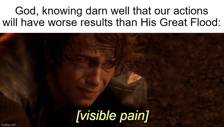 visible pain | God, knowing darn well that our actions will have worse results than His Great Flood: | image tagged in visible pain | made w/ Imgflip meme maker