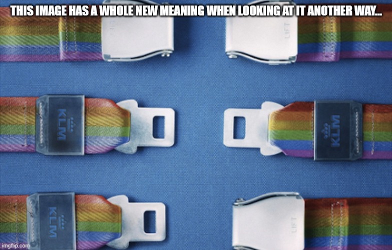 Gay seatbelts | THIS IMAGE HAS A WHOLE NEW MEANING WHEN LOOKING AT IT ANOTHER WAY... | image tagged in gay seatbelts | made w/ Imgflip meme maker