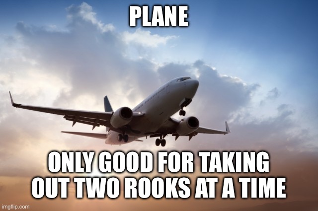 Air plane  | PLANE ONLY GOOD FOR TAKING OUT TWO ROOKS AT A TIME | image tagged in air plane | made w/ Imgflip meme maker