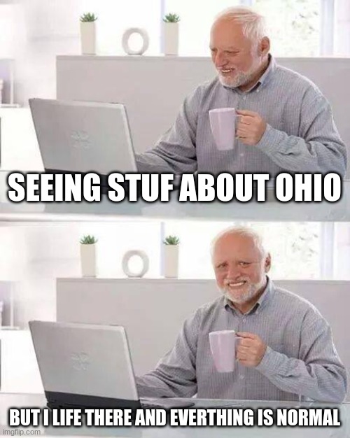 ohio is normal bro | SEEING STUF ABOUT OHIO; BUT I LIFE THERE AND EVERTHING IS NORMAL | image tagged in memes,hide the pain harold | made w/ Imgflip meme maker