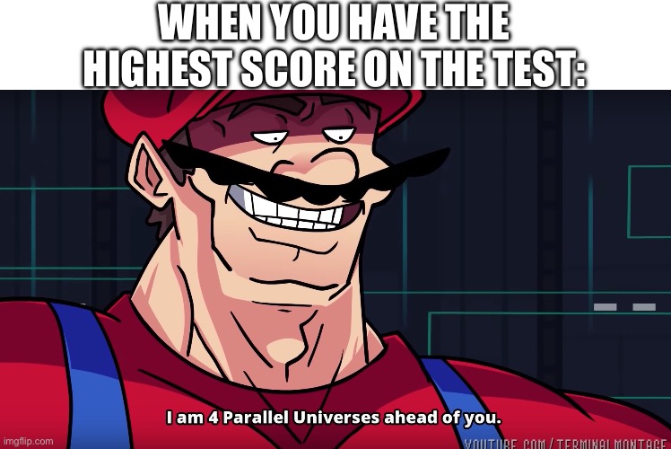 Mario I am four parallel universes ahead of you | WHEN YOU HAVE THE HIGHEST SCORE ON THE TEST: | image tagged in mario i am four parallel universes ahead of you | made w/ Imgflip meme maker
