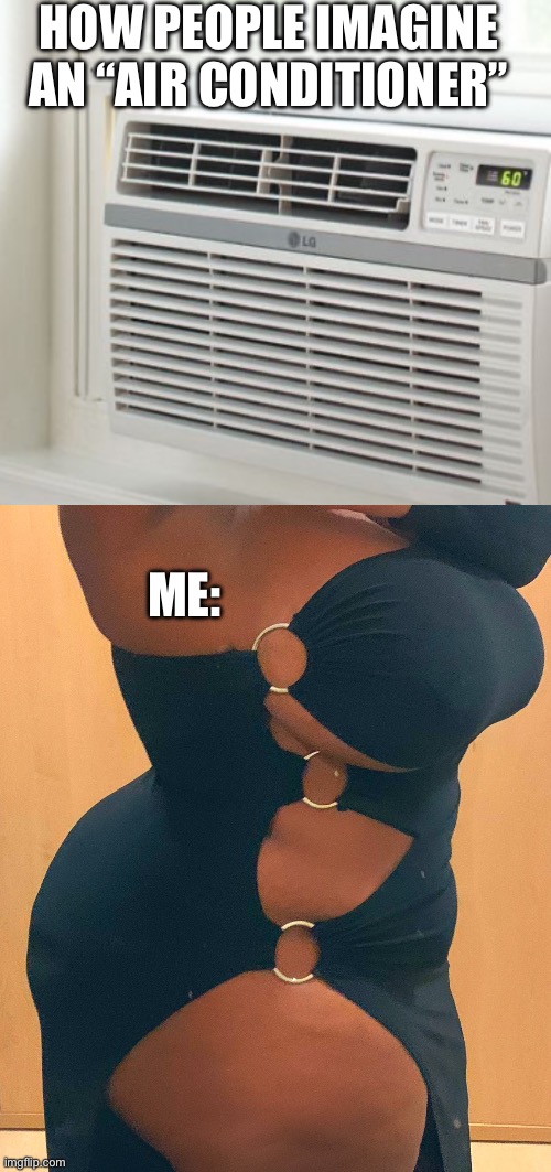 AC | HOW PEOPLE IMAGINE AN “AIR CONDITIONER”; ME: | image tagged in air conditioner,big boobs | made w/ Imgflip meme maker