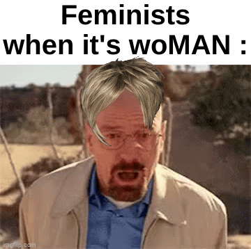Took me a long time to animate the hair lol | Feminists when it's woMAN : | image tagged in gifs,memes,funny,feminists,front page plz,took me a long time | made w/ Imgflip video-to-gif maker