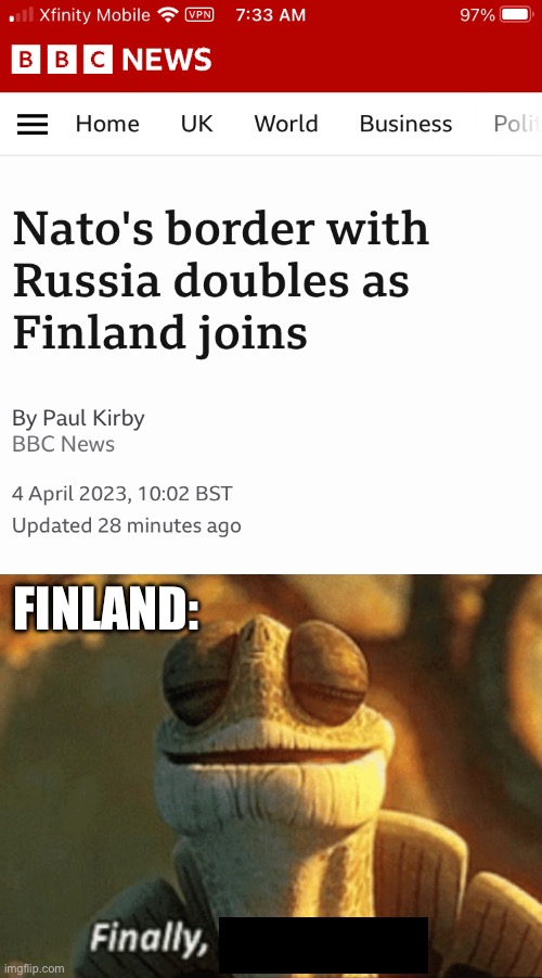 Finland is now apart of NATO! | FINLAND: | image tagged in finally inner peace,finland,nato | made w/ Imgflip meme maker