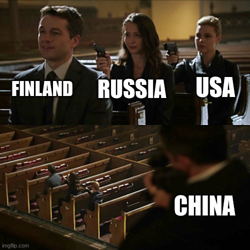 Assassination chain | FINLAND RUSSIA USA CHINA | image tagged in assassination chain | made w/ Imgflip meme maker