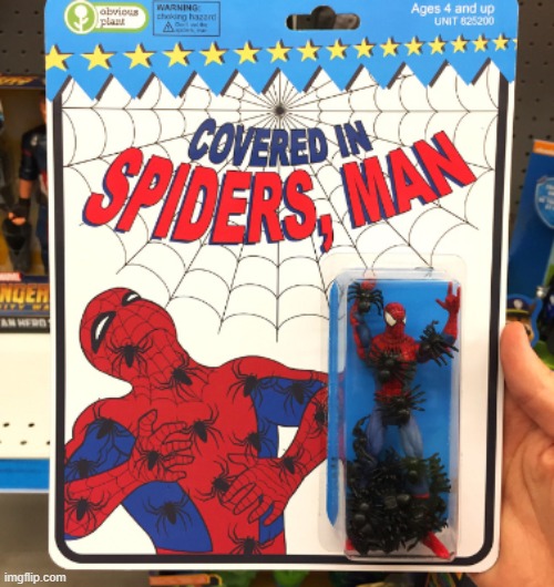 Covered in Spiders, man | image tagged in spiderman,fake,products | made w/ Imgflip meme maker