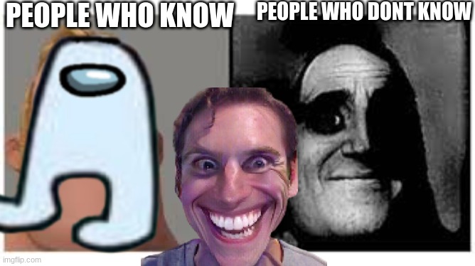 IDK | PEOPLE WHO DONT KNOW; PEOPLE WHO KNOW | image tagged in among us,stupid,boom boom boobs | made w/ Imgflip meme maker