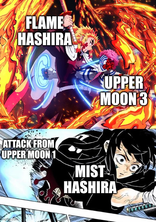 FLAME HASHIRA UPPER MOON 3 MIST HASHIRA ATTACK FROM UPPER MOON 1 | made w/ Imgflip meme maker