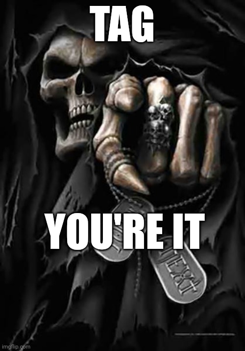 Grim Reaper | TAG; YOU'RE IT | image tagged in grim reaper | made w/ Imgflip meme maker