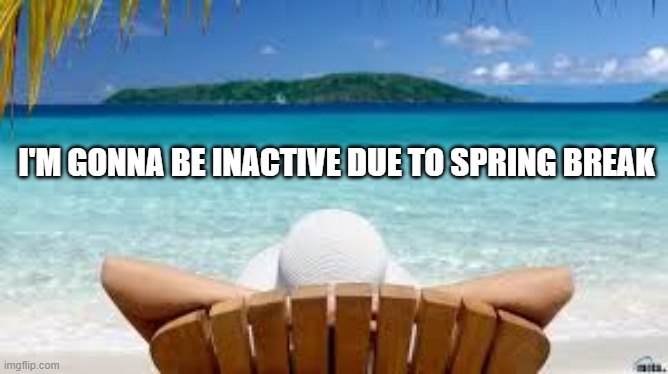Spring break for a week | I'M GONNA BE INACTIVE DUE TO SPRING BREAK | image tagged in vacation beach | made w/ Imgflip meme maker