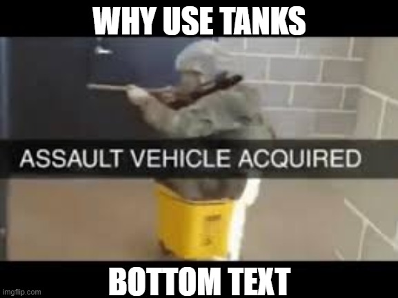bruh | WHY USE TANKS; BOTTOM TEXT | image tagged in assault vehicle acquired,funny | made w/ Imgflip meme maker