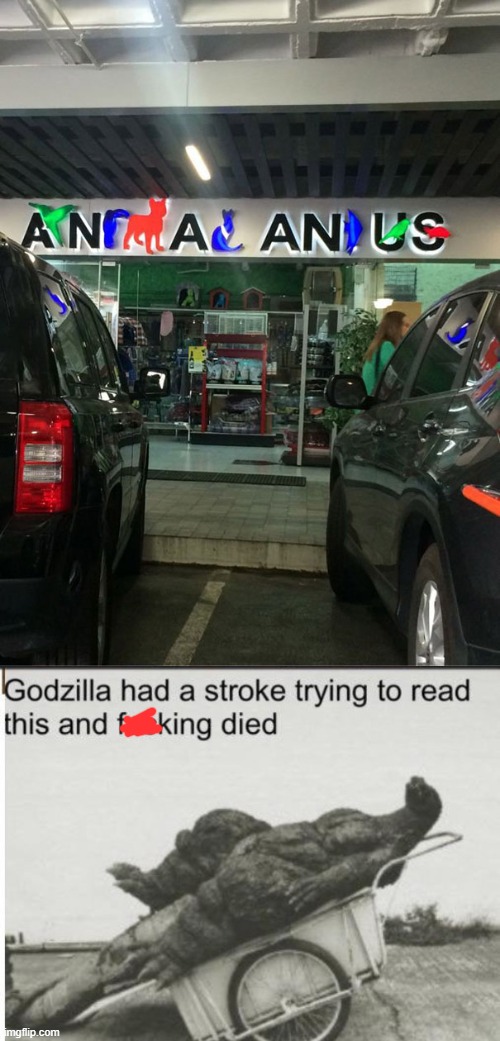 This Pet Shop Sign | image tagged in godzilla,you had one job,memes,funny | made w/ Imgflip meme maker