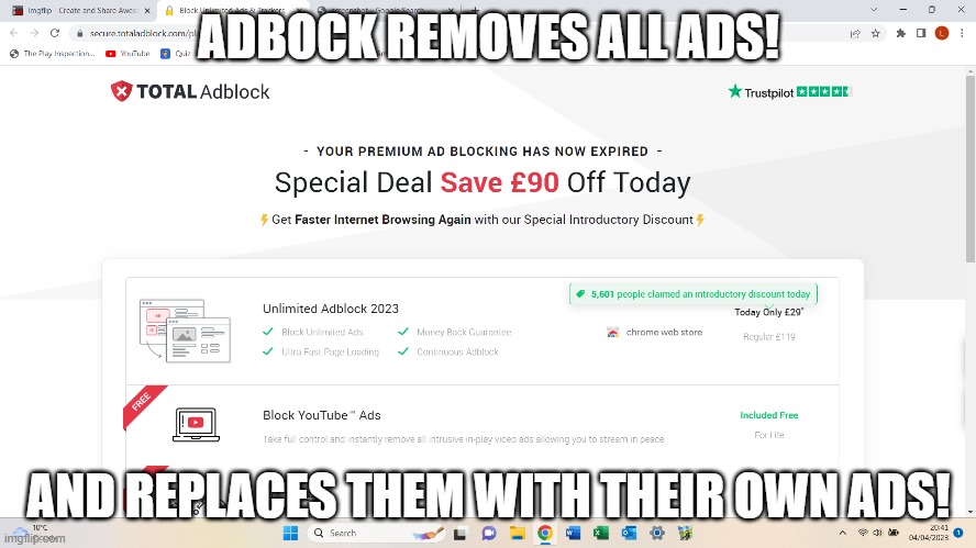 adblock | ADBOCK REMOVES ALL ADS! AND REPLACES THEM WITH THEIR OWN ADS! | image tagged in rip off download | made w/ Imgflip meme maker