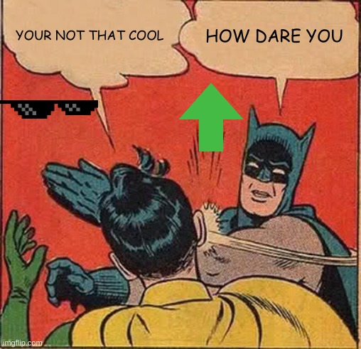 how dare you | YOUR NOT THAT COOL; HOW DARE YOU | image tagged in memes,batman slapping robin | made w/ Imgflip meme maker