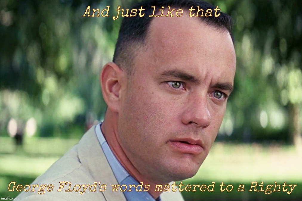 And Just Like That Meme | And just like that George Floyd's words mattered to a Righty | image tagged in memes,and just like that | made w/ Imgflip meme maker