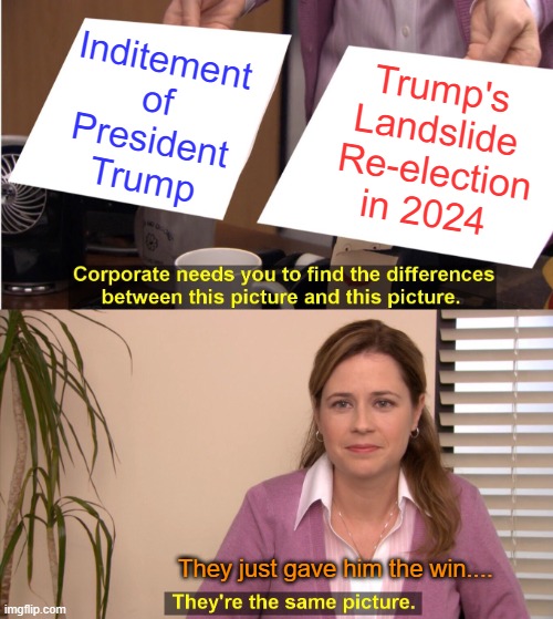 They're The Same Picture | Inditement of President Trump; Trump's Landslide  Re-election in 2024; They just gave him the win.... | image tagged in memes,they're the same picture | made w/ Imgflip meme maker