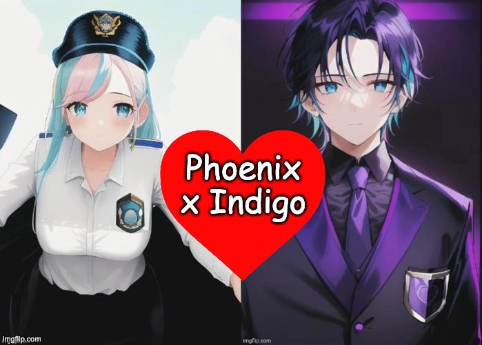 Phoenix (my oc) x Indigo (albino.cardinal's oc) | image tagged in fnaf,ocs,ship | made w/ Imgflip meme maker