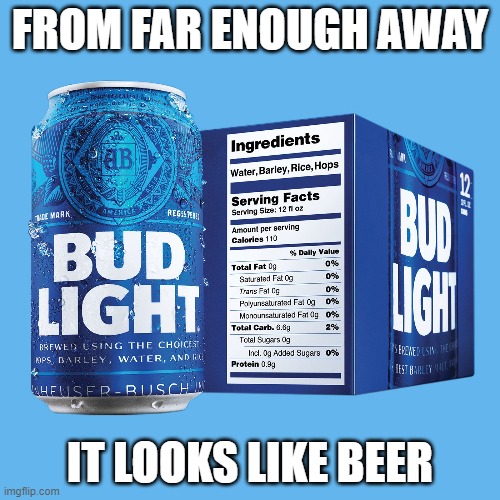 FROM FAR ENOUGH AWAY; IT LOOKS LIKE BEER | made w/ Imgflip meme maker