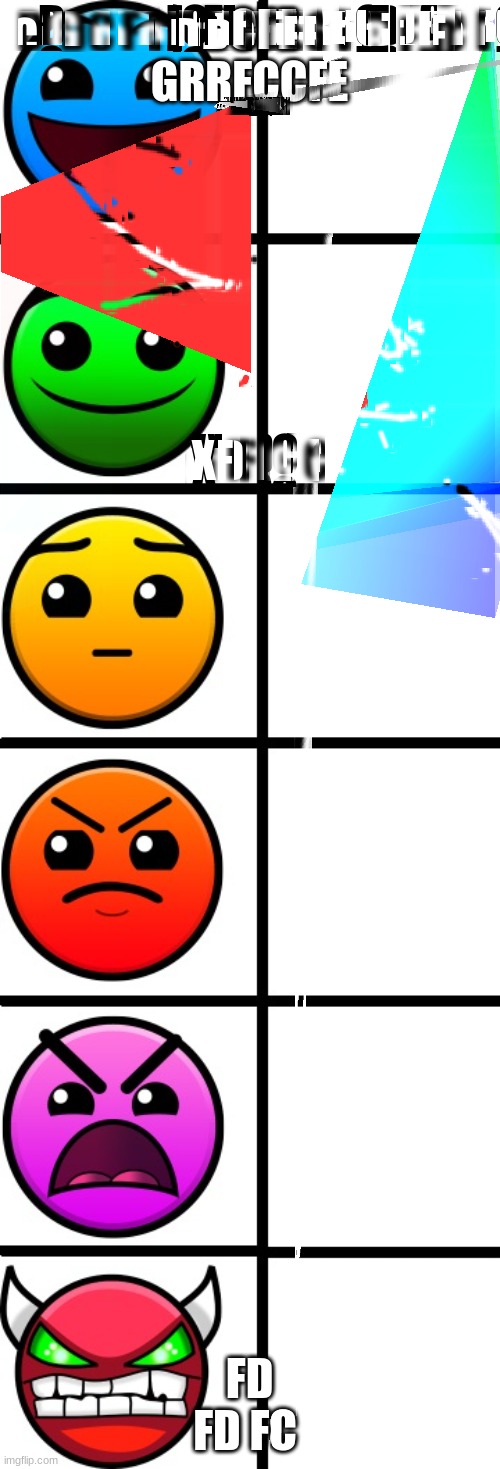geometry dash difficulty faces | DCFE GRRFCCFE CFDWXQXD FD FD FC | image tagged in geometry dash difficulty faces | made w/ Imgflip meme maker