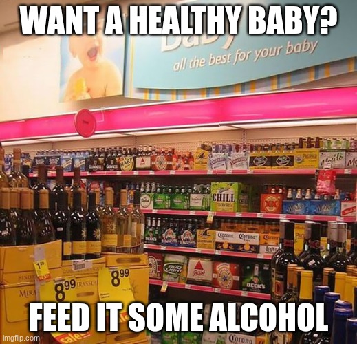 Alcoholism is out of control | WANT A HEALTHY BABY? FEED IT SOME ALCOHOL | image tagged in you had one job,memes | made w/ Imgflip meme maker