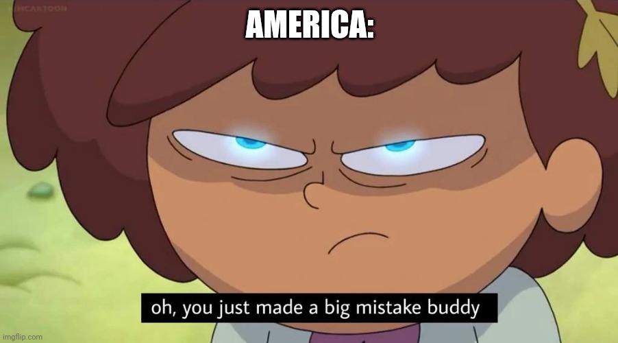 Oh, you just made a big mistake buddy | AMERICA: | image tagged in oh you just made a big mistake buddy | made w/ Imgflip meme maker