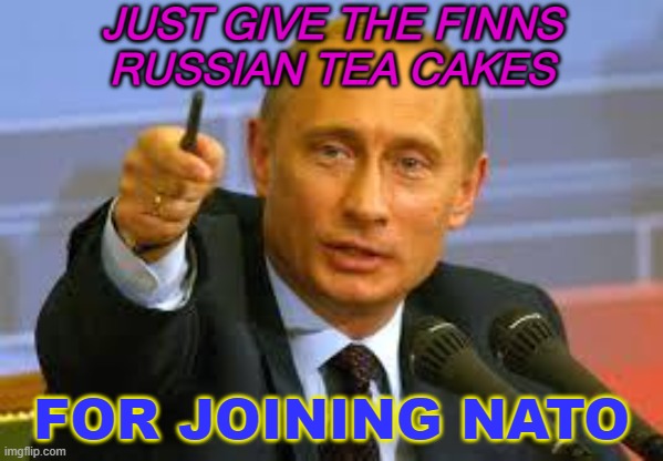 Russian Tea Cakes | JUST GIVE THE FINNS
RUSSIAN TEA CAKES; FOR JOINING NATO | image tagged in pointing putin | made w/ Imgflip meme maker