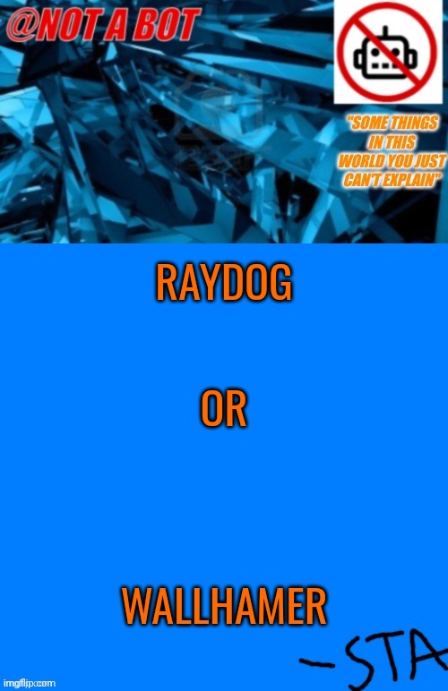 Not a bot temp | OR; RAYDOG; WALLHAMER | image tagged in not a bot temp,you should vote now | made w/ Imgflip meme maker