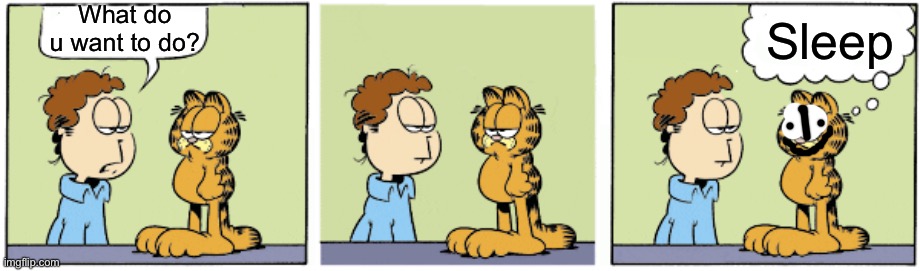 garfield bored | What do u want to do? Sleep | image tagged in garfield bored | made w/ Imgflip meme maker