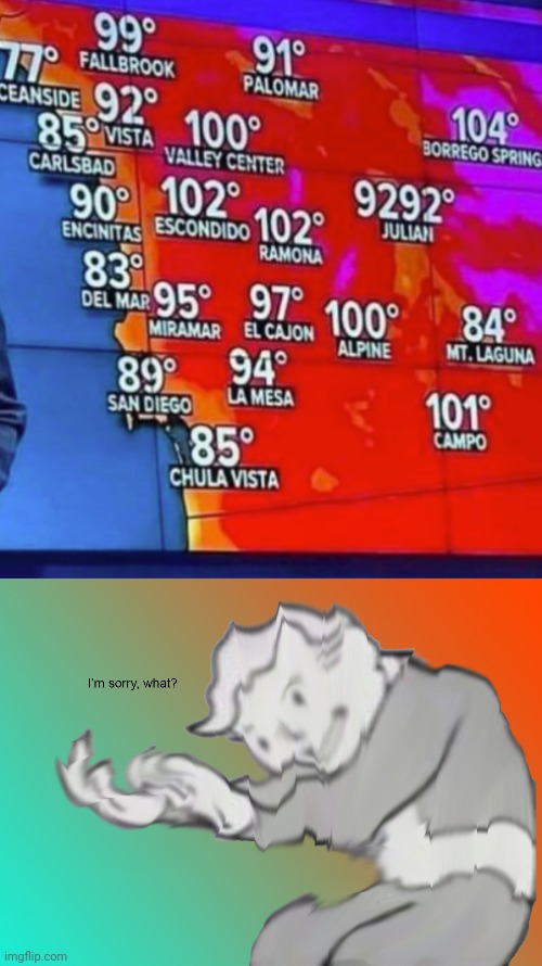 "9292°" | image tagged in i'm sorry what,temperatures,weather,memes,reposts,repost | made w/ Imgflip meme maker