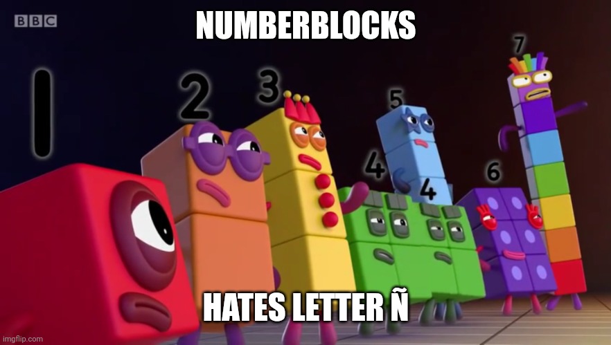Numberblocks hates Charlie and the Alphabet Letter Ñ (21 Note: Okay?) | NUMBERBLOCKS; HATES LETTER Ñ | image tagged in angry numberblocks,charlie and the alphabet | made w/ Imgflip meme maker