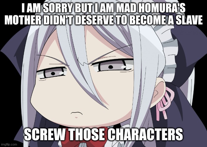 hate me all you want I don't care you know im right | I AM SORRY BUT I AM MAD HOMURA'S MOTHER DIDN'T DESERVE TO BECOME A SLAVE; SCREW THOSE CHARACTERS | image tagged in anime angry face | made w/ Imgflip meme maker