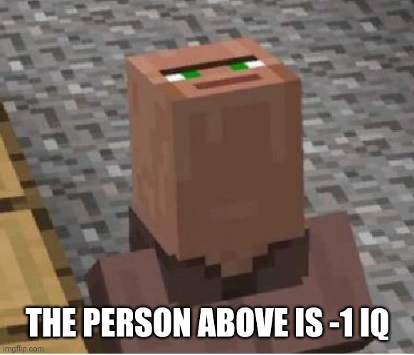 This a joke | THE PERSON ABOVE IS -1 IQ | image tagged in minecraft villager looking up | made w/ Imgflip meme maker