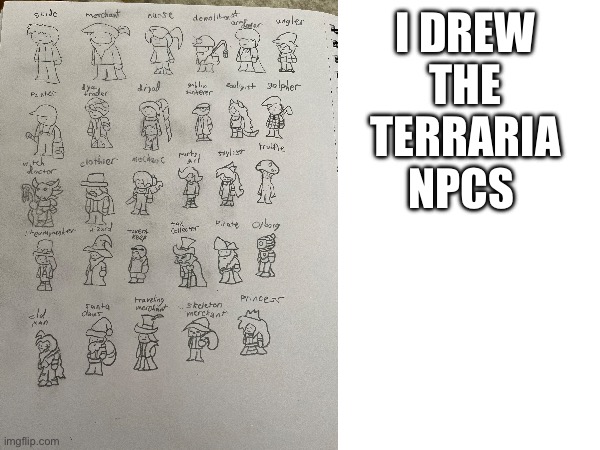 I think I’ll post some drawings on Imgflip | I DREW THE TERRARIA NPCS | image tagged in terraria,drawing | made w/ Imgflip meme maker
