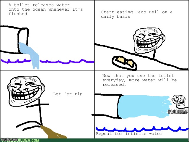 How to Get Infinite Water 101 | PROBLEM? | image tagged in rage comics,troll physics | made w/ Imgflip meme maker