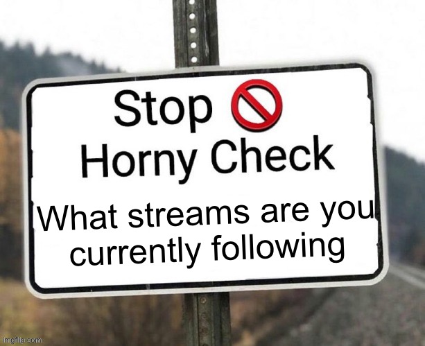 Horny check | What streams are you
currently following | image tagged in horny check | made w/ Imgflip meme maker