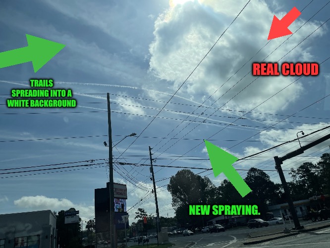The New Normal | REAL CLOUD; TRAILS SPREADING INTO A WHITE BACKGROUND; NEW SPRAYING. | image tagged in chemtrails,weather,florida,wake up,awake | made w/ Imgflip meme maker