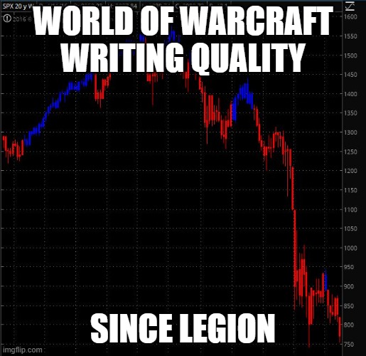 Stock Crash | WORLD OF WARCRAFT WRITING QUALITY; SINCE LEGION | image tagged in stock crash | made w/ Imgflip meme maker