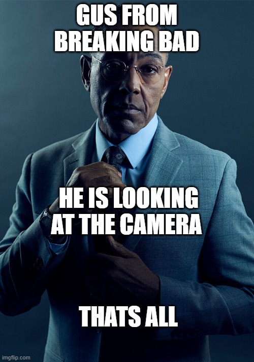 jus tgus | GUS FROM BREAKING BAD; HE IS LOOKING AT THE CAMERA; THATS ALL | image tagged in gus fring we are not the same | made w/ Imgflip meme maker