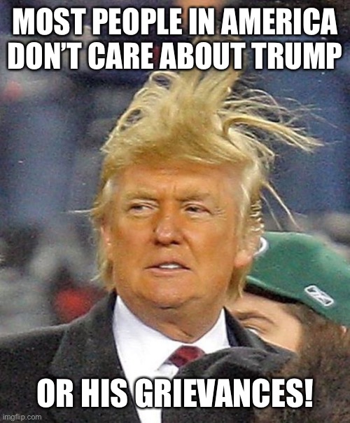 Donald Trumph hair | MOST PEOPLE IN AMERICA DON’T CARE ABOUT TRUMP; OR HIS GRIEVANCES! | image tagged in donald trumph hair | made w/ Imgflip meme maker