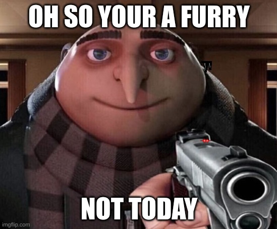 Gru Gun | OH SO YOUR A FURRY; NOT TODAY | image tagged in gru gun,haha | made w/ Imgflip meme maker