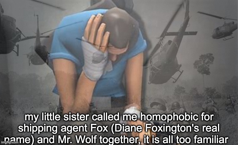 *sobs* TW: if you are a snowflake who calls me homophobic for this, ignore | my little sister called me homophobic for shipping agent Fox (Diane Foxington's real name) and Mr. Wolf together, it is all too familiar | image tagged in i a,bisexual,boi | made w/ Imgflip meme maker