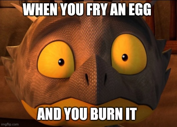 Burnt egg | WHEN YOU FRY AN EGG; AND YOU BURN IT | image tagged in shocked cutter | made w/ Imgflip meme maker